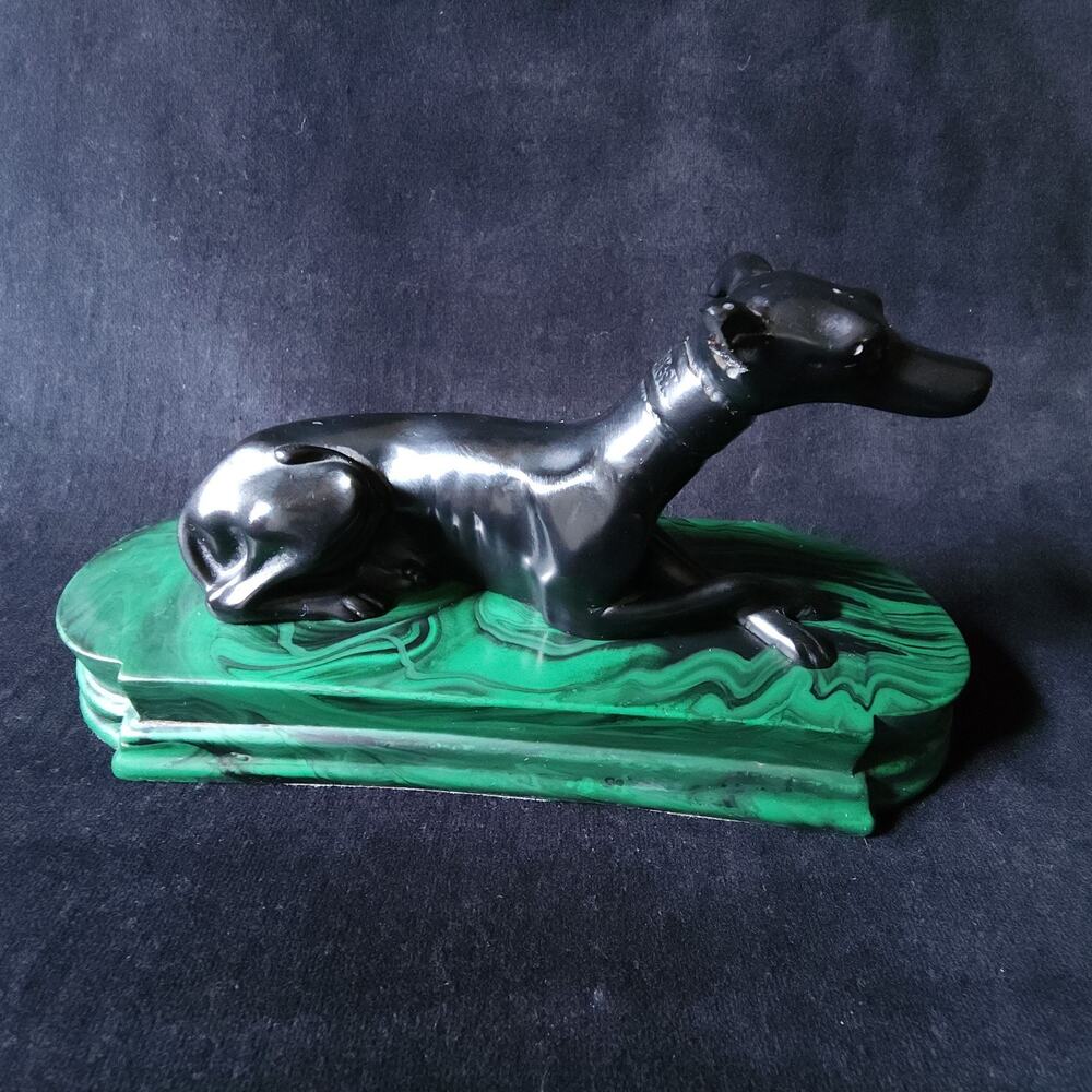 Thomas Blakemore Vintage Art Deco Greyhound Dog Figure On Green Plinth Ornament